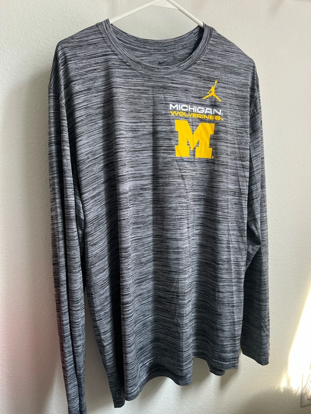 Jordan Men's Gray Heather Dri-Fit Long-Sleeve Tee with Michigan Logo